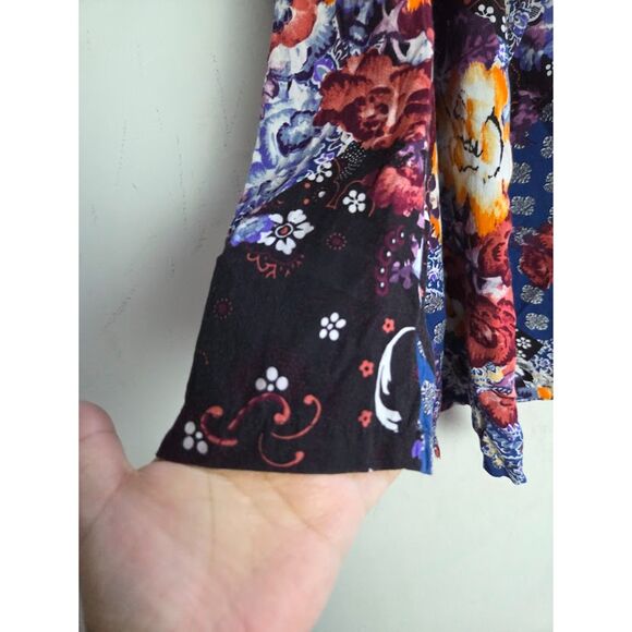 JAASE Women Blue Black Red Floral Print Boho Fairy Goth Blazer size Medium - Picture 5 of 7